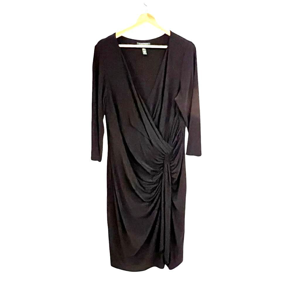 Lauren Ralph Lauren Black Faux Wrap Dress 16W Sheath Minimalist Career Cocktail